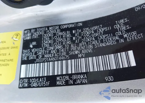 2006 Toyota Highlander Limited V6 from USA, damaged, VIN JTEEP21A460144675